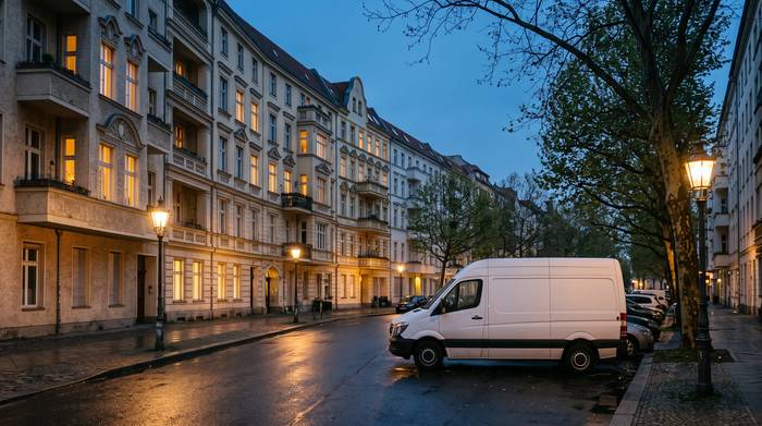 Servicefahrzeug am Abend in einer Berliner Wohnstraße